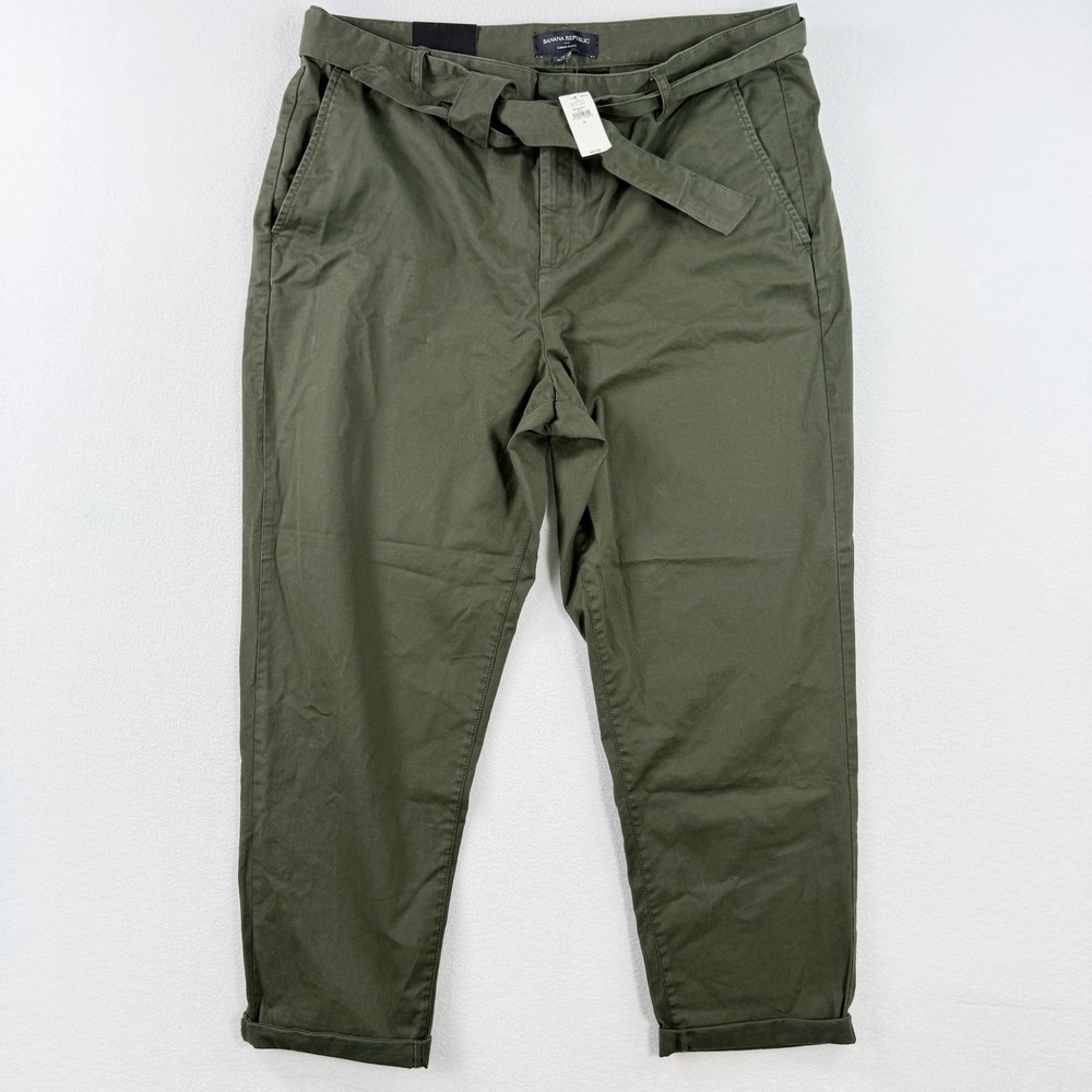 Banana Republic Belted Chino‎ Pant 14 Womens Olive Green Mid-Rise Straight NEW